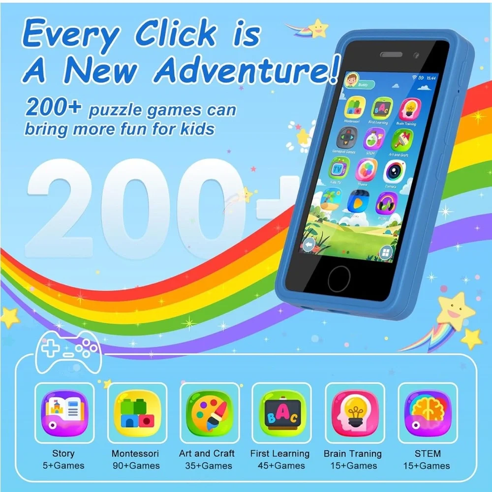 Kids Smart Phone Learning Toy Blue 3.97” Touchscreen Dual Camera Games NEW